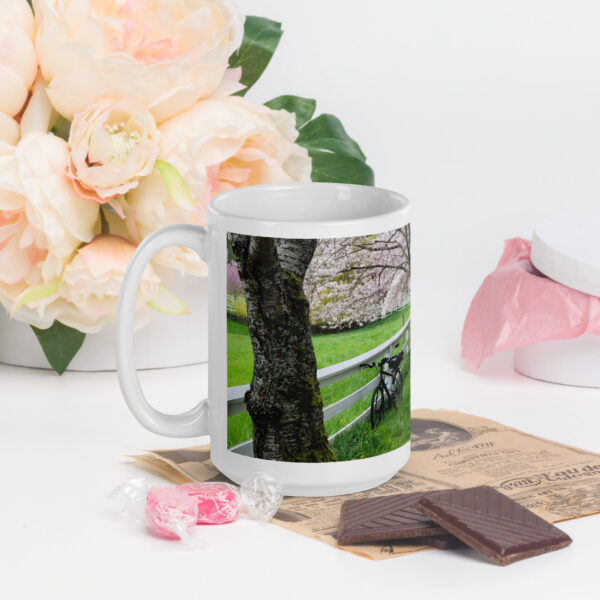 Biking Through Blossoms Glossy Mug - Image 4