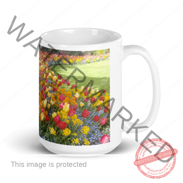 White Glossy Tulips Mug - Image 4