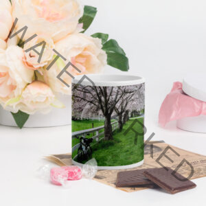 Biking Through Blossoms Glossy Mug