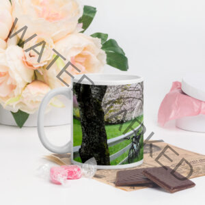 Biking Through Blossoms Glossy Mug